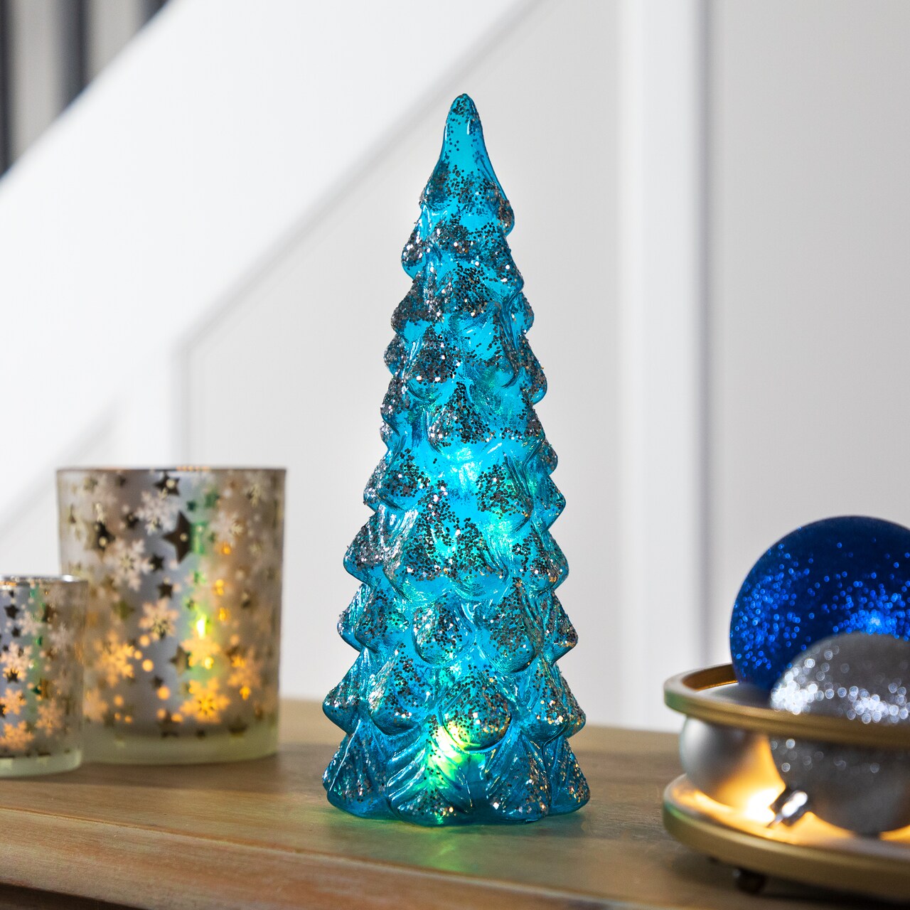 Northlight LED Lighted Glittered Glass Christmas Tree Decoration - 10.25" - Blue